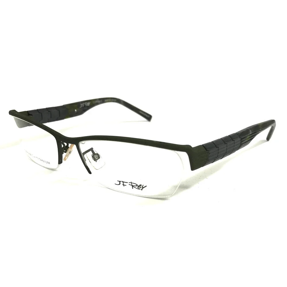 J.F. Rey Eyeglasses Frames JF2582 4500 Gray Green Rectangle Half Rim 55-16-141